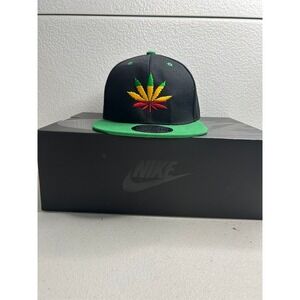 Mens Snapback Green Brim Embroidered Marijuana Leaf Rasta Colors Adjustable #431